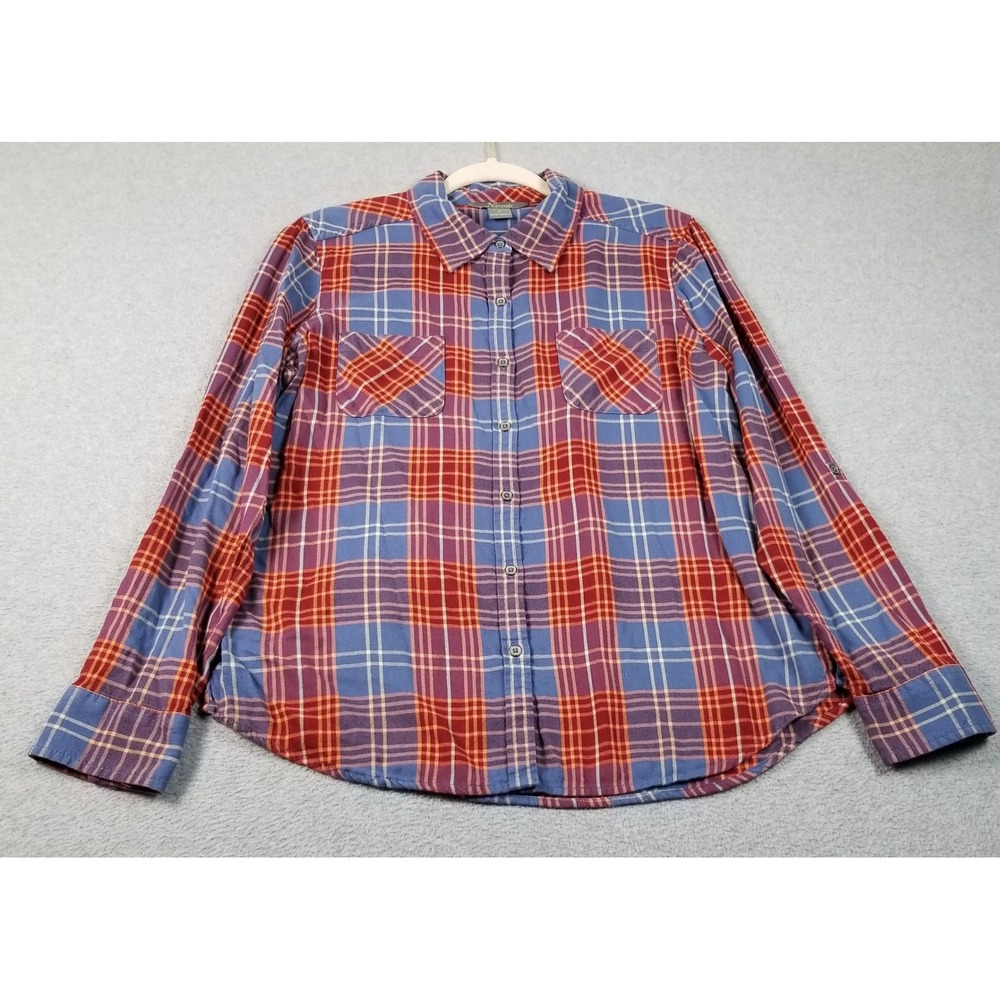Natural Reflections Button Up Shirt Womens M Medium Blue Red Flannel Lightweight